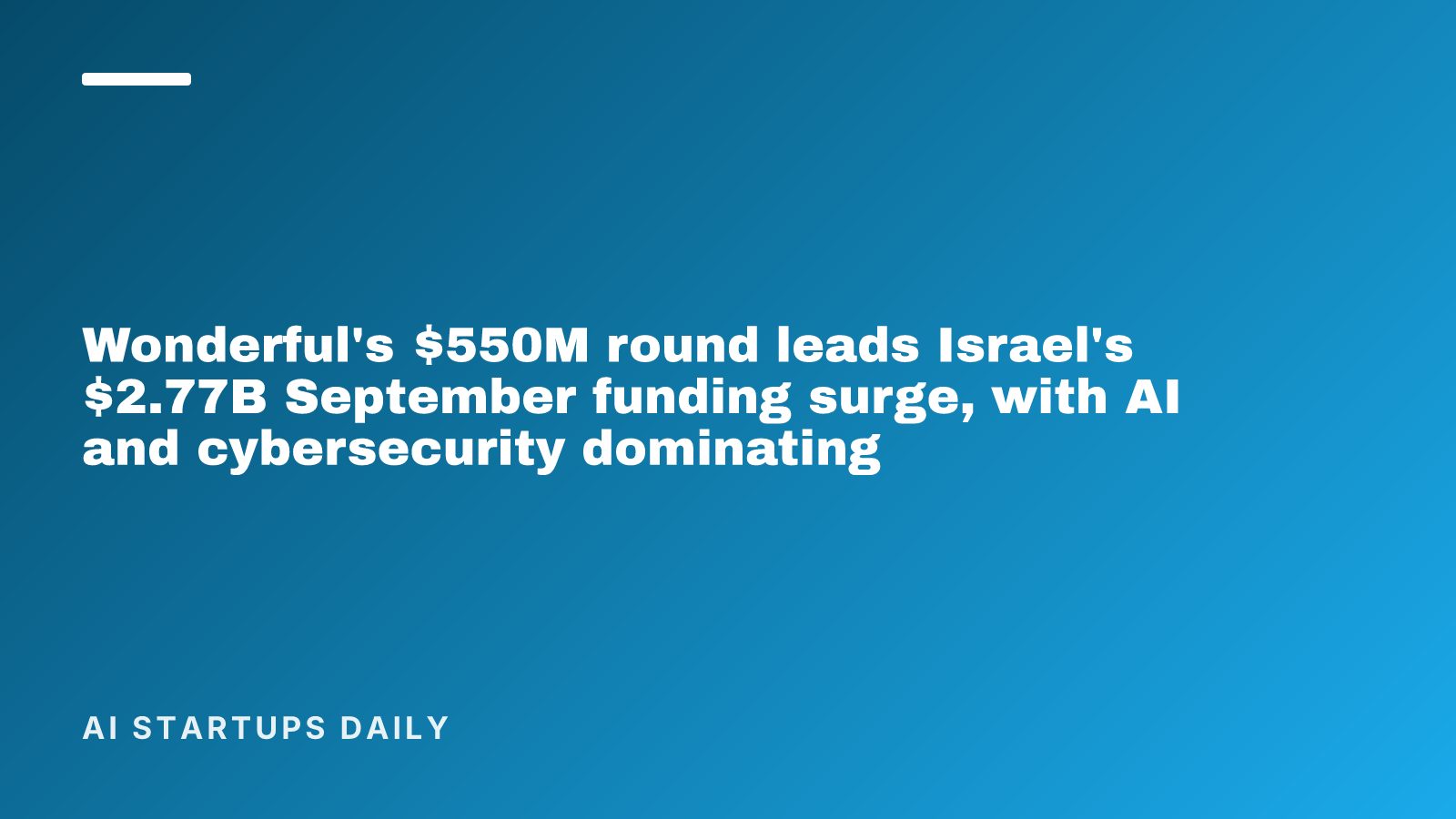 Wonderful's $550M round leads Israel's $2.77B September funding surge, with AI and cybersecurity dominating